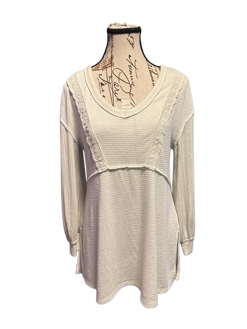 NWOT!! Maurices Cream Lace-Trim Long Sleeve Tunic, small